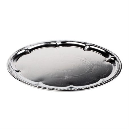 Embossed Oval Tray, Chrome Plated, Rolled Edge 46x34cm