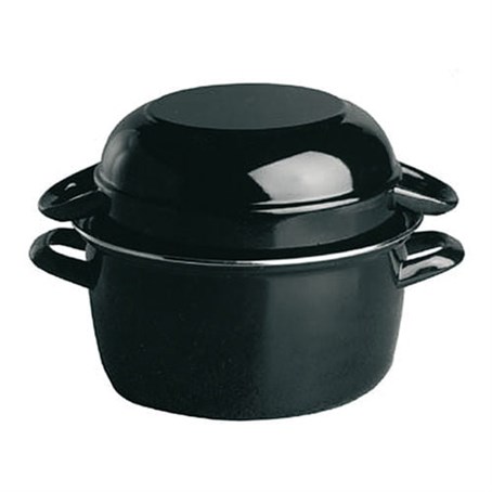 Black Enamelled Mussel Pot with Lid 18x12cm - 2Litre