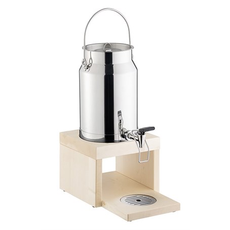 Stainless Steel Milk Dispenser with Maple Wood Base