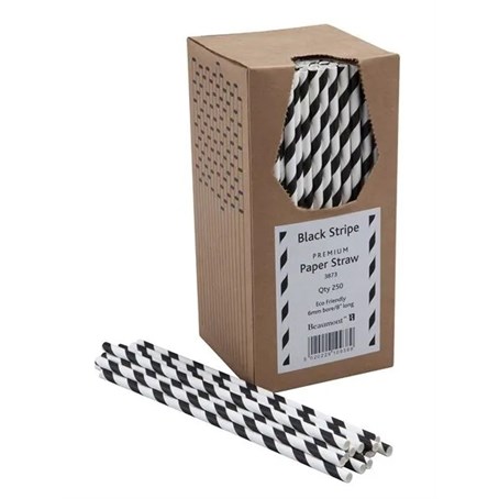 Black & White Striped Paper Straws 8"