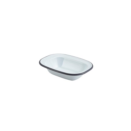 Enamel Rectangular. Pie Dish White with Grey Rim 16cm