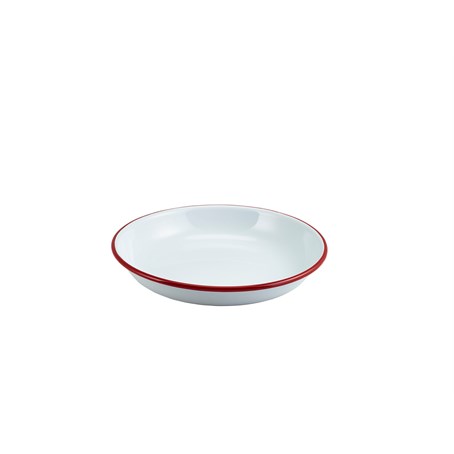 Enamel Rice/Pasta Plate White with Red Rim 20cm