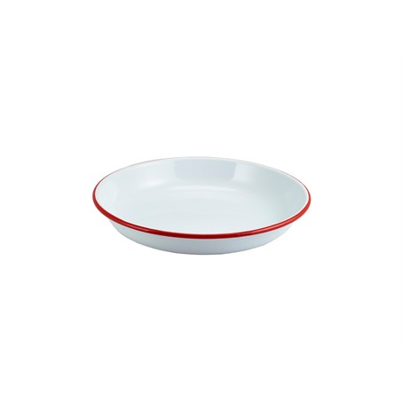 Enamel Rice/Pasta Plate White with Red Rim 24cm