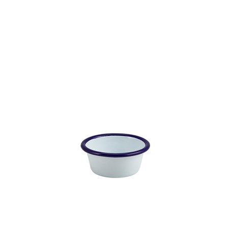 Enamel Ramekin White with Blue Rim 8cm Dia 90ml/3.2oz