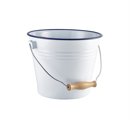 Enamel Bucket White with Blue Rim 22cm Dia