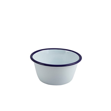 Enamel Round Deep Pie Dish White & Blue 12cm