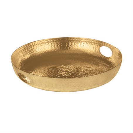 Tray, Aluminium, Hammered, Round, Gold, 16" Diameter