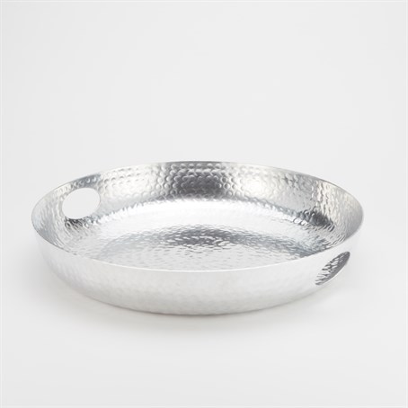 Tray, Aluminium, Hammered, Silver, 16" Diameter