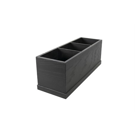 Black Lacquer Cutlery Box with 3 Compartments