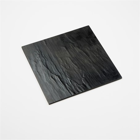 Melamine Platter, Square, Faux Slate, Black, 14-1/2" Sq.