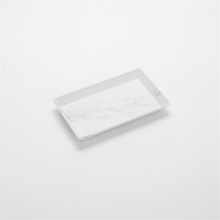 Platter, Melamine, Rectangular, White Marble, 12" L