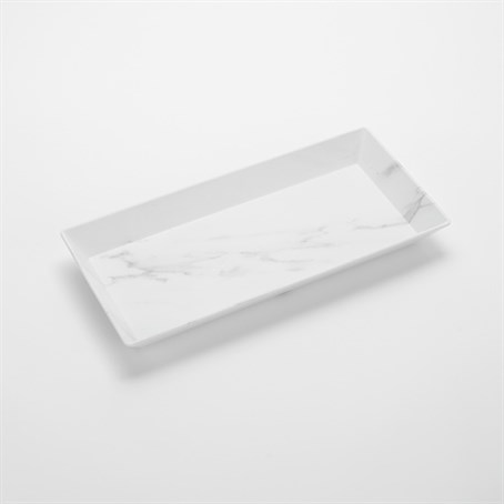 Platter, Melamine, Rectangular, White Marble, 21" L