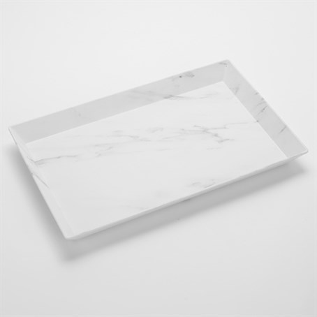 Platter, Melamine, Rectangular, White Marble, 18" L