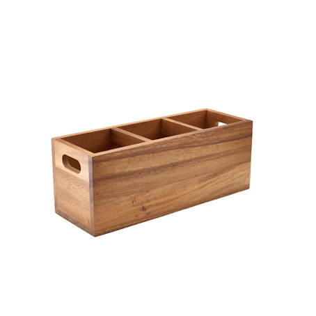 GenWare Acacia Wood 3 Compartment Cutlery Box